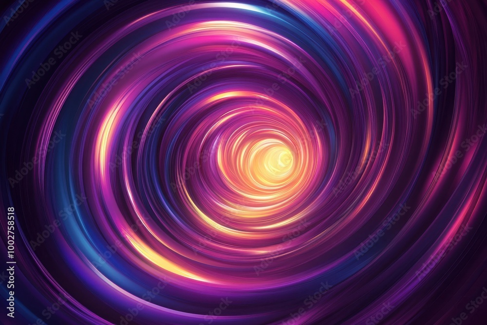 Abstract swirling neon light tunnel in vibrant hues of purple, pink, and yellow. Abstract swirling neon light tunnel in vibrant hues of purple, pink, and yellow.