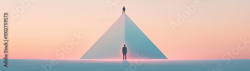 Abstract Illustration of a Leader Standing Before a Glowing Pyramid Symbolizing Business Vision and Leadership