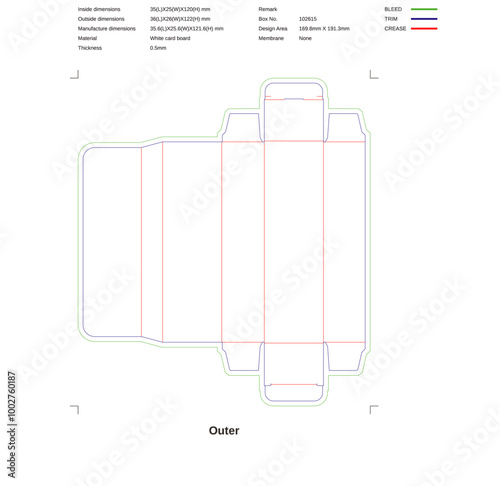 Custom dimensions back open boxes window display dieline
Mockup of unfolded flattened customizable rectangular box
