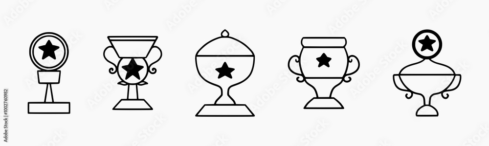 Minimalist Trophy Line Icon Set for Awards, Sports, and Achievements – Perfect for Education, Competitions, and Recognition