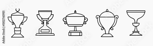 Minimalist Trophy Line Icon Set for Awards, Sports, and Achievements – Perfect for Education, Competitions, and Recognition