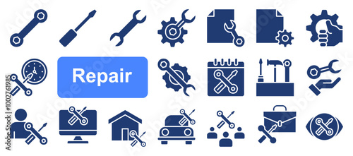 Repair concept editable stroke icons set