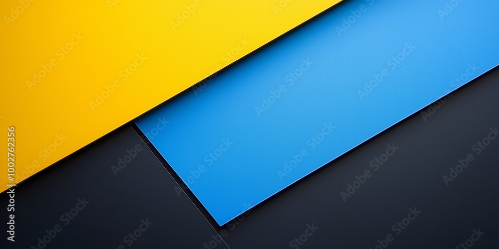 A minimalist flat design featuring bright yellow and sky blue geometric shapes with simple lines and shadows on a black background A minimalist flat design featuring bright yellow and sky blue geometric shapes with simple lines and shadows on a black background