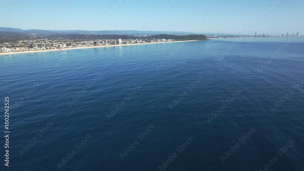 Calm Seascape In Palm Beach, Gold Coast, QLD, Australia - Aerial Drone Shot Calm Seascape In Palm Beach, Gold Coast, QLD, Australia - Aerial Drone Shot