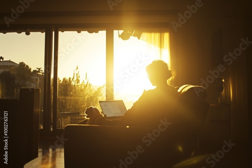 When a computer virus or Covid-19 quarantine is imposed on her business, a businesswoman working from home with a pet dog manages her business via her home office photo