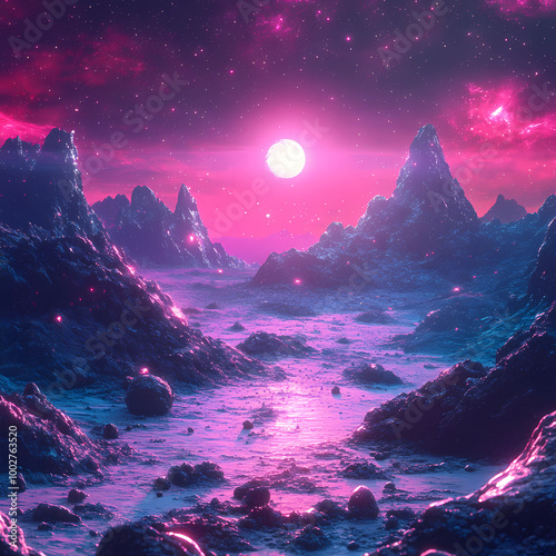 spacescape art: Asteroid Field in a Synthwave Style: A Spacescape Art Piece photo