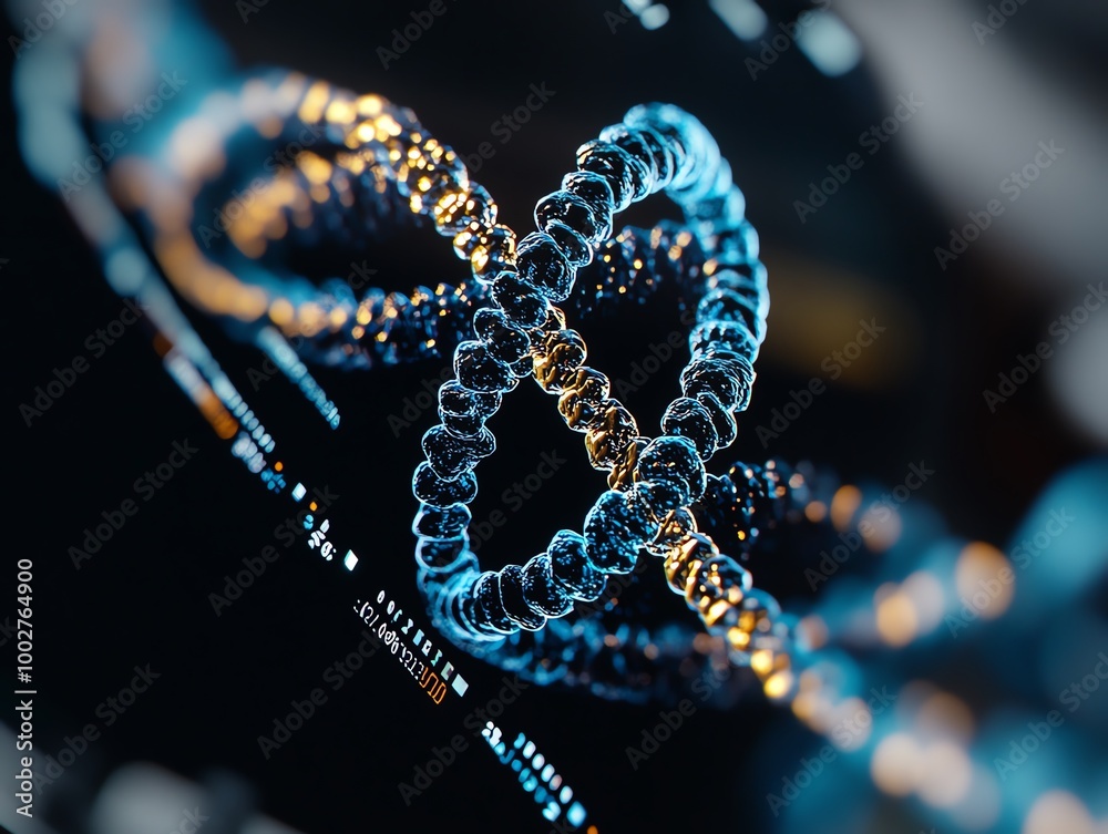 DNA helix structure on a glowing digital screen, scientists in the background, Biological lab, Genetic research DNA helix structure on a glowing digital screen, scientists in the background, Biological lab, Genetic research