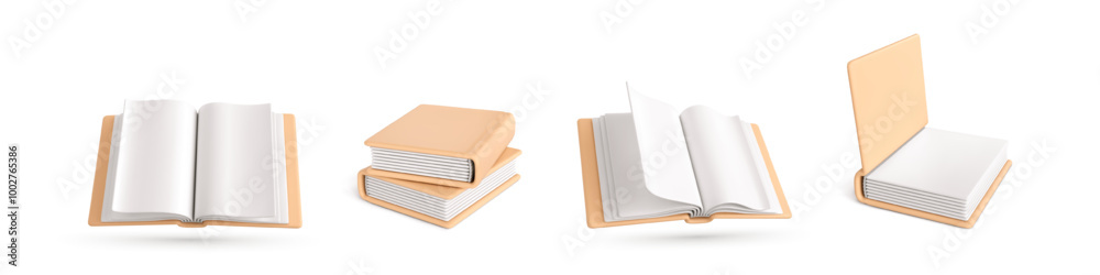 Set of 3d realistic books isolated on white background. 3D book icons. Vector illustration in cartoon style Set of 3d realistic books isolated on white background. 3D book icons. Vector illustration in cartoon style