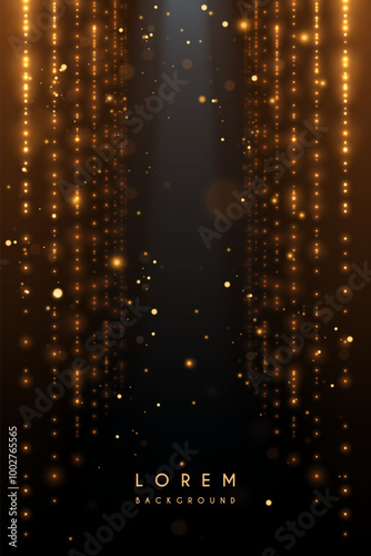 Golden light sparks on black background