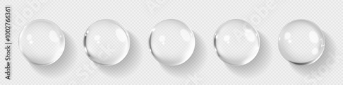 Clear liquid bubbles. Hyaluronic acid. Collagen clear drops. Cosmetic serum. Skincare product. Vector illustration