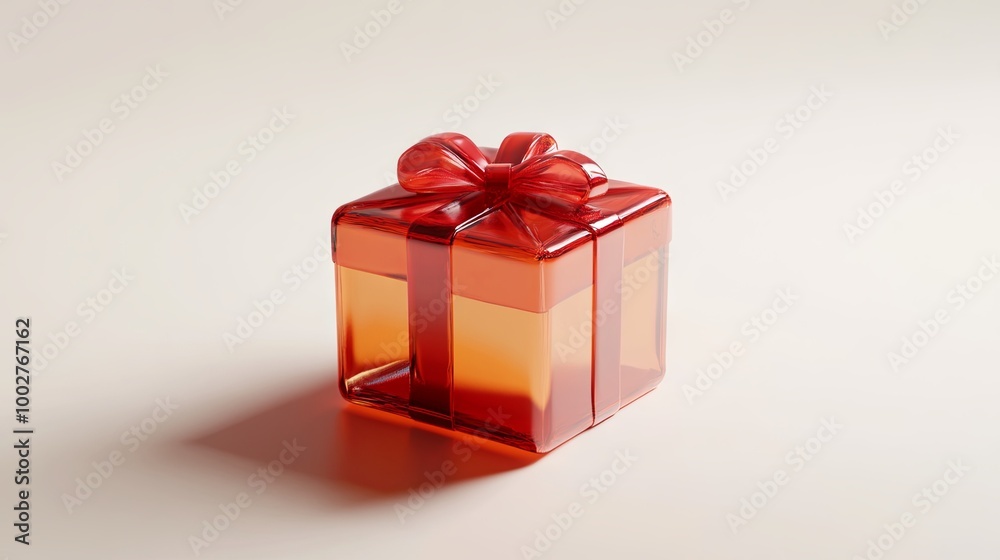 3D rendered gift box icon with a bright glass effect, a realistic appearance against a white background. 3D rendered gift box icon with a bright glass effect, a realistic appearance against a white background.