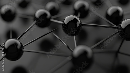 Black spheres linked by lines, illustrating nodes and connections in network planning, symbolizing a complex system of interconnectivity. photo