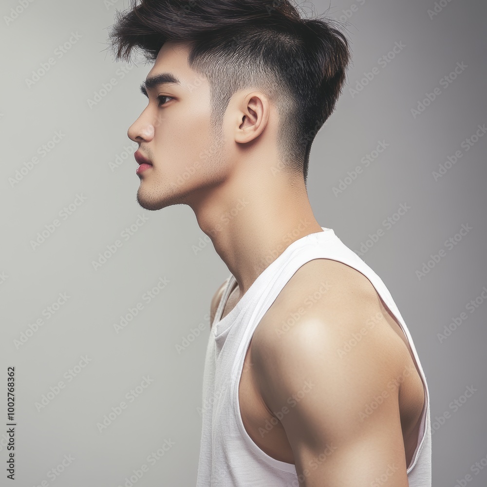 Korean fashion male model, with a handsome face and Dandy cut hair. Korean fashion male model, with a handsome face and Dandy cut hair.