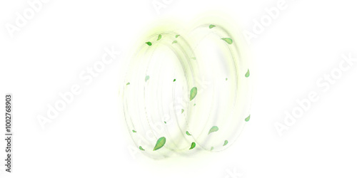 Green air swirl effect with flying mint, tea leaves isolated on white background, vector realistic illustration for advertising design of pharma and food industry.	
