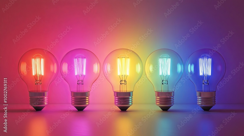 Cutting-edge digital light bulb design vibrant color emissions, blending innovation with aesthetic appeal. Cutting-edge digital light bulb design vibrant color emissions, blending innovation with aesthetic appeal.