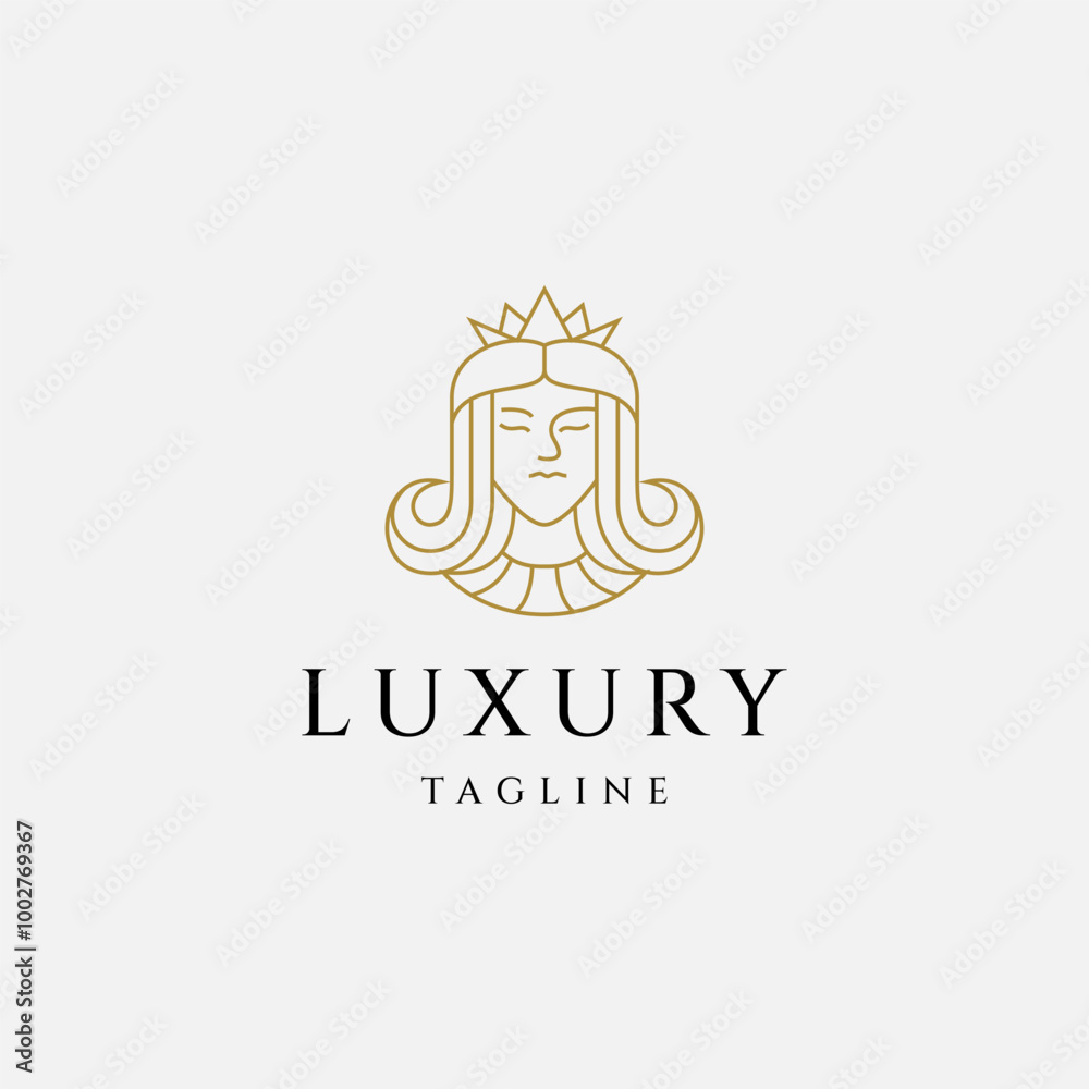 goddess logo with crown in line art design style goddess logo with crown in line art design style