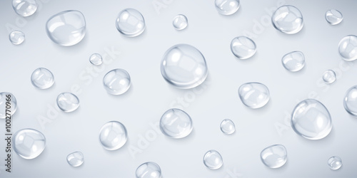 Realistic serum drops. Liquid drops, serum, gel or collagen texture. Skincare transparent bubbles. Skin care cosmetic hydration spots. Beauty product. Realistic vector