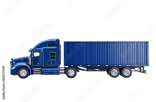 A blue truck with trailer isolated on white background Heavy-Duty Truck Concept