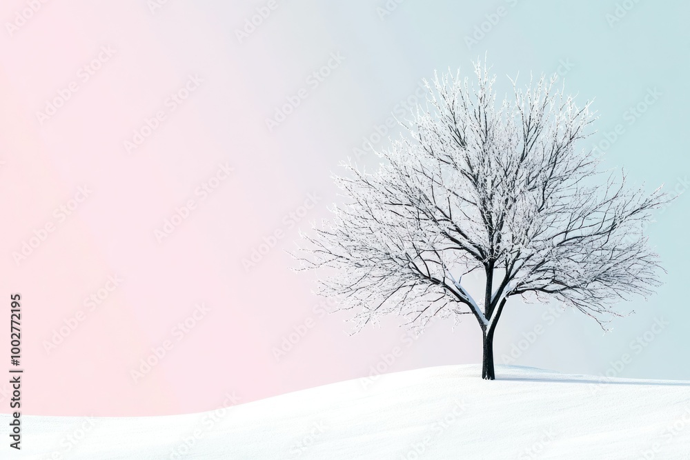 Fototapeta premium Minimalist Winter Landscape with Snow-Covered Tree