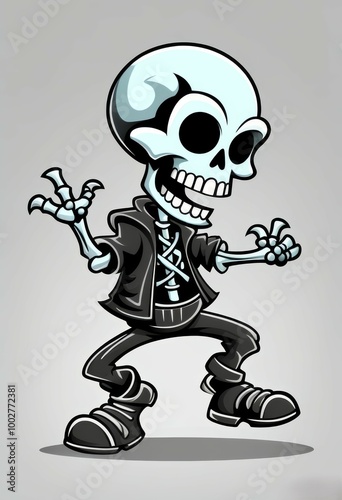 a cheerful skeleton dancing in clothes drawn with a marker on a clean background