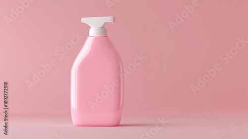 Pink Plastic Bottle with White Pump on Pink Background