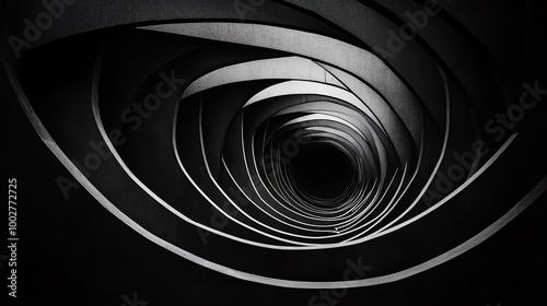 Geometric tunnel with sharp angles, dark shadows, and bright highlights, Abstract tunnel background, Geometric contrast