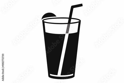 Glass of Juice with Straw Black Silhouette Vector Design.