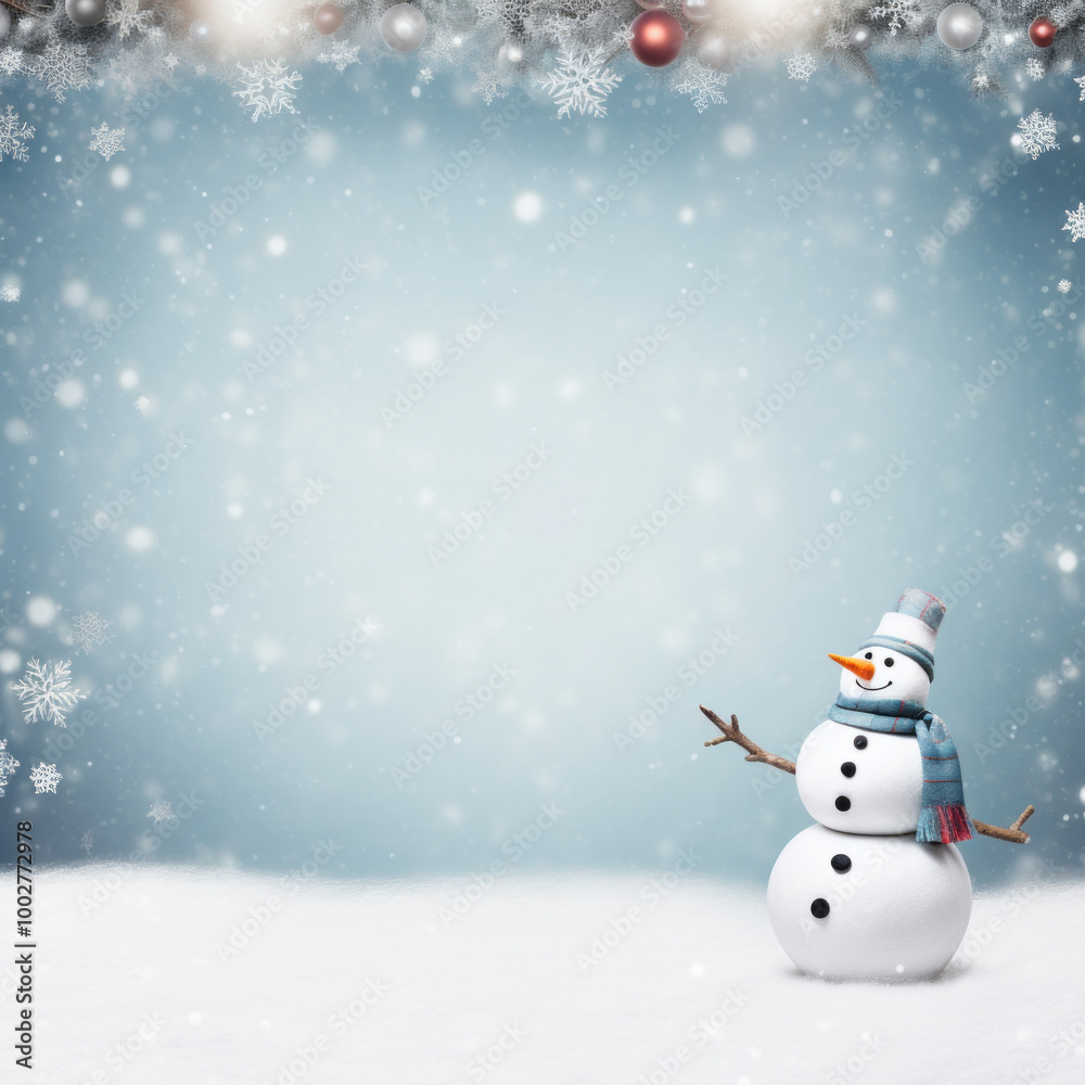 Snowman with a gift under a Christmas tree, winter holiday celebration illustration,Generated By Ai Snowman with a gift under a Christmas tree, winter holiday celebration illustration,Generated By Ai