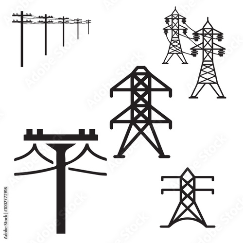 electric pole vector set