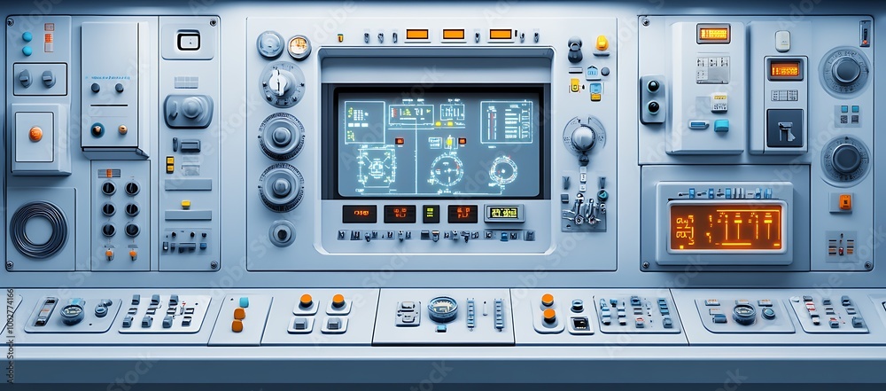 Futuristic Control Panel with Screens and Buttons