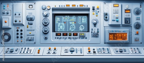 Obraz na płótnie Futuristic Control Panel with Screens and Buttons w salonie