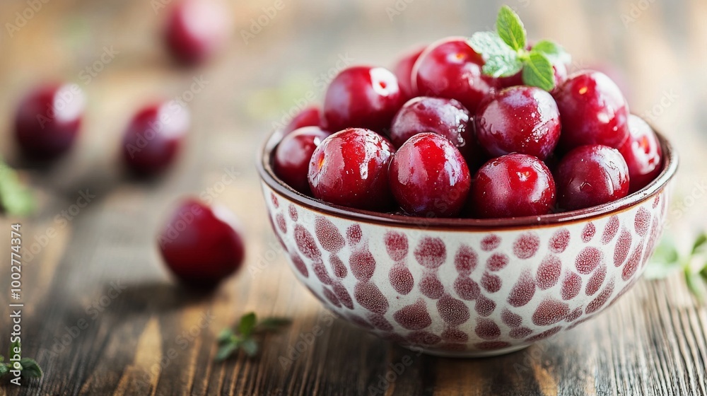 A bowl of sour plums with spices sits on a wooden table. This simple food is perfect for those who follow a healthy, vegetarian diet. A bowl of sour plums with spices sits on a wooden table. This simple food is perfect for those who follow a healthy, vegetarian diet.