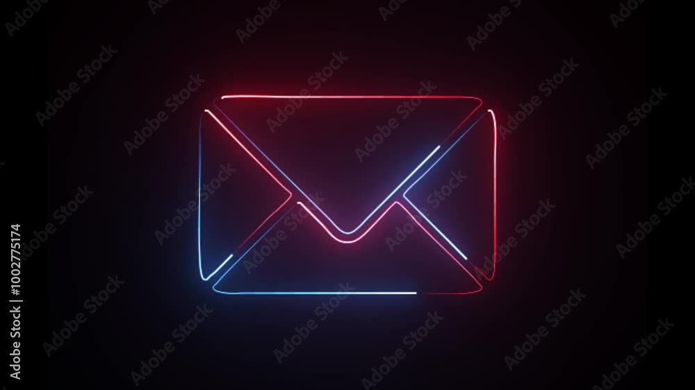 neon message icon in black background animation video.