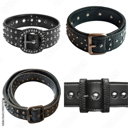 Edgy Black Leather Punk Belt with Silver Studs photo