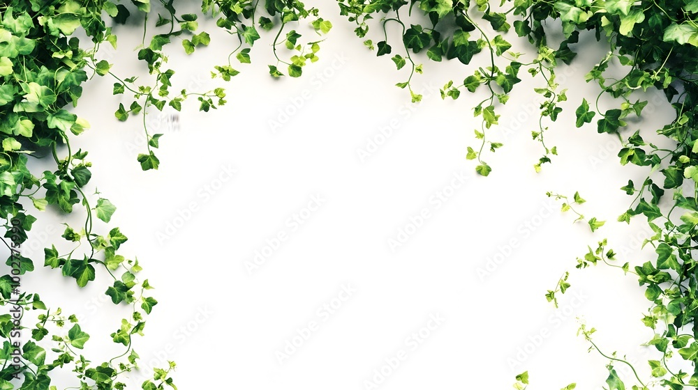 Vibrant Greenery Border with Lush Foliage and Climbing Vines Vibrant Greenery Border with Lush Foliage and Climbing Vines