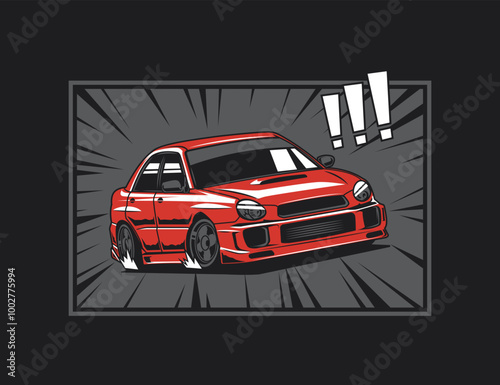 90s car drifting vector in comic style background illustration graphic