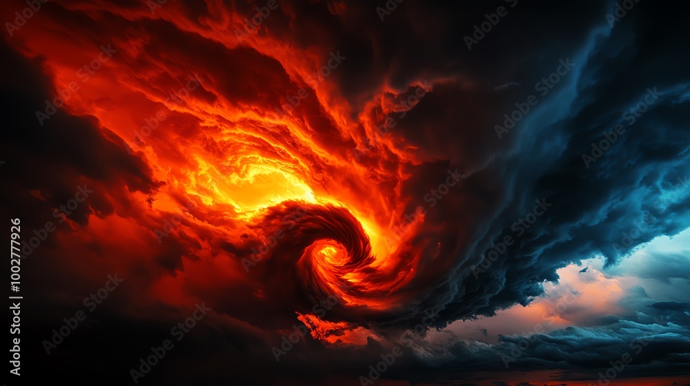 Bright fire tornado spiraling into the clouds, casting orange light across the sky, Fire Tornado in Sky, Dramatic elemental energy Bright fire tornado spiraling into the clouds, casting orange light across the sky, Fire Tornado in Sky, Dramatic elemental energy
