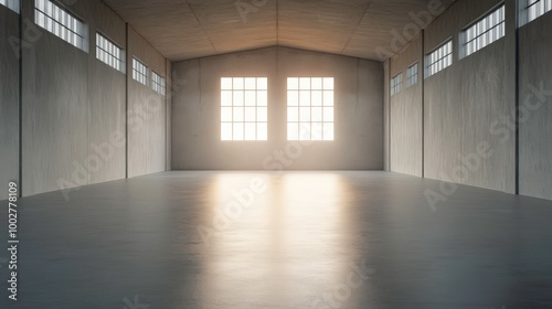 A large, empty room with two windows and a white ceiling