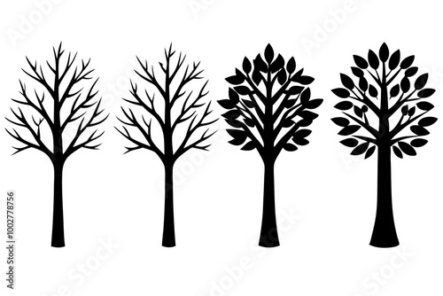 Diverse Trees Silhouette  Black Vector Art Design Set on White Background