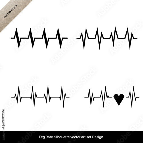 Variety of ECG Rate Silhouettes  Black Vector Art Design Set on White Background