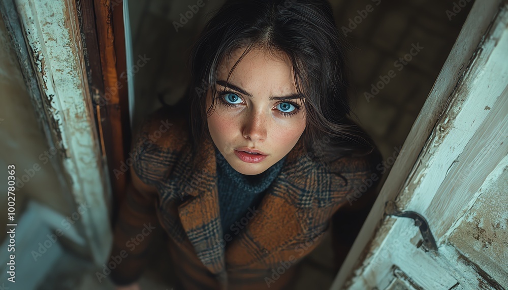 Fototapeta premium A woman slamming a door behind her, her face filled with fury and disappointment, as she walks away