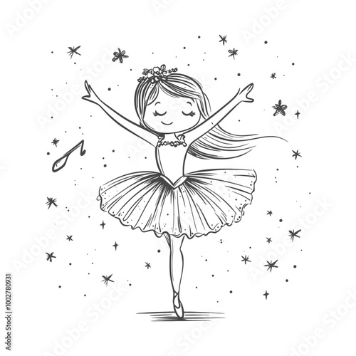 A Ballerina Dancing with Stars and a Music Note