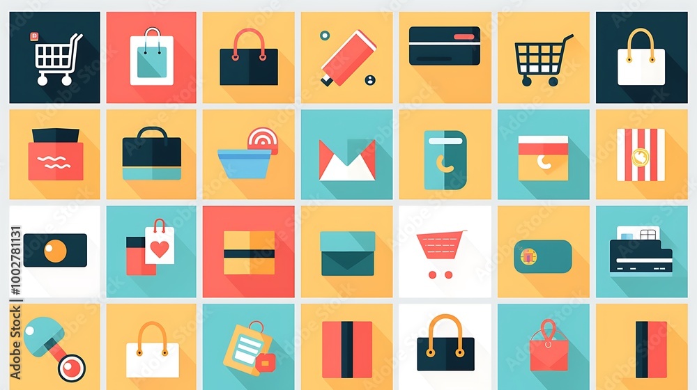 E-commerce icon collection showcasing essential shopping elements with clean and bold designs E-commerce icon collection showcasing essential shopping elements with clean and bold designs