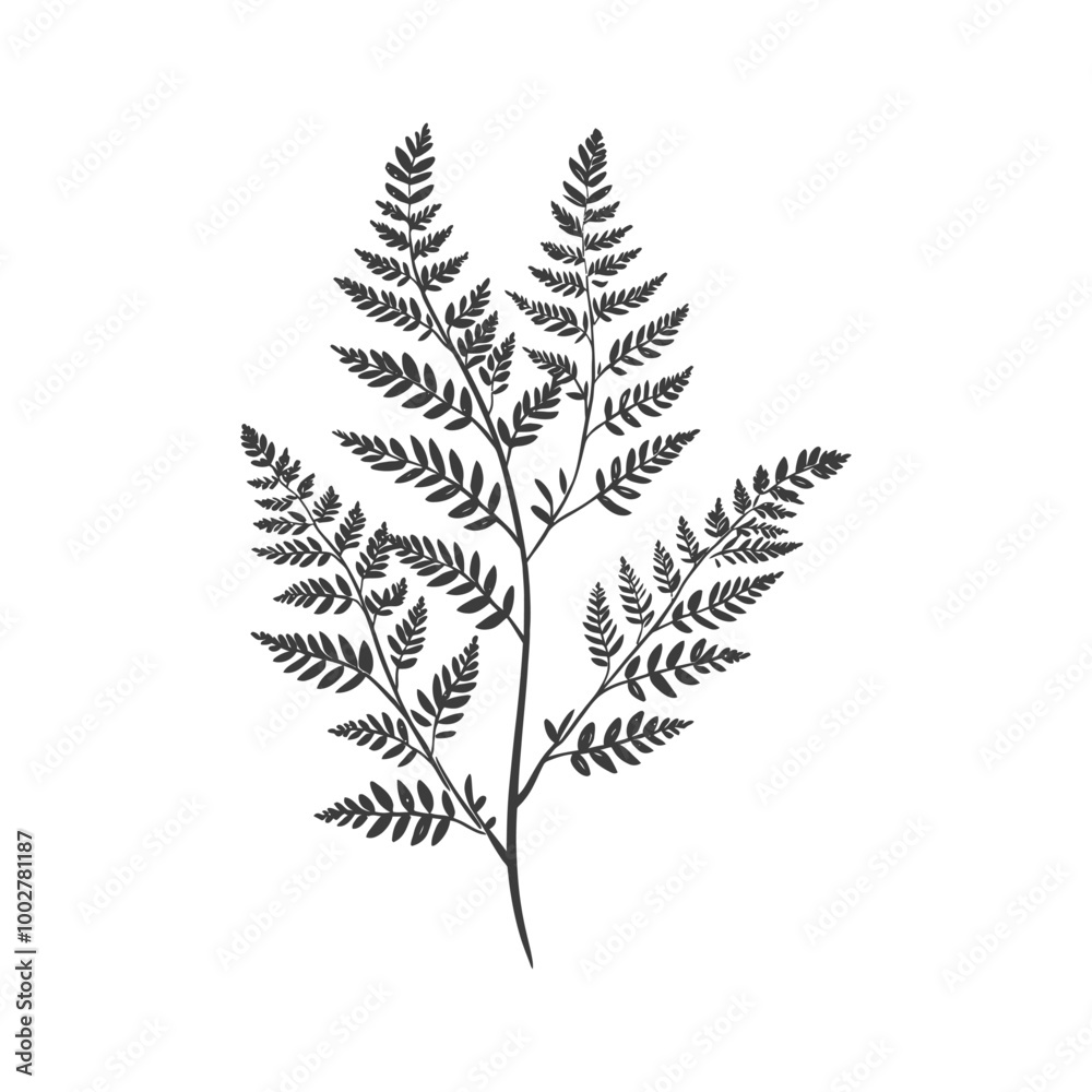 A Black and White Illustration of a Fern Branch A Black and White Illustration of a Fern Branch