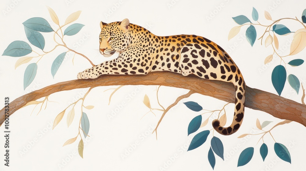 Obraz premium Relaxing Leopard on Branch in Artistic Style