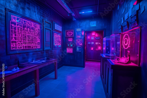 Immerse yourself in a vibrant science-themed escape room filled with interactive puzzles and glowing artifacts at a unique venue