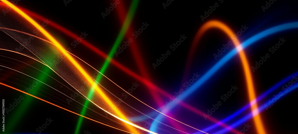 Black background with abstract curved bright lines Black background with abstract curved bright lines