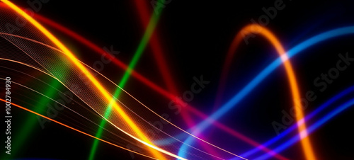 Black background with abstract curved bright lines