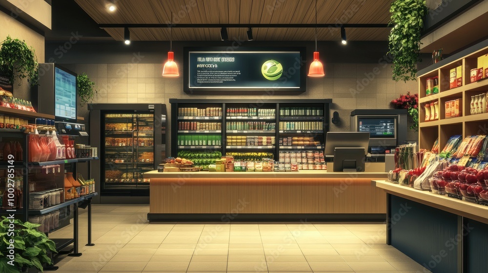 Fototapeta premium A virtual checkout counter on a digital device, no people, and wide room for copy