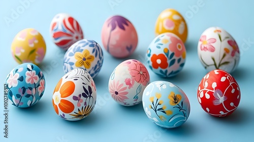 Colorful and Vibrant Easter Eggs Adorned with Intricate Floral Patterns Symbolic Designs and Renewal Motifs Celebrating the Spring Season and New Beginnings